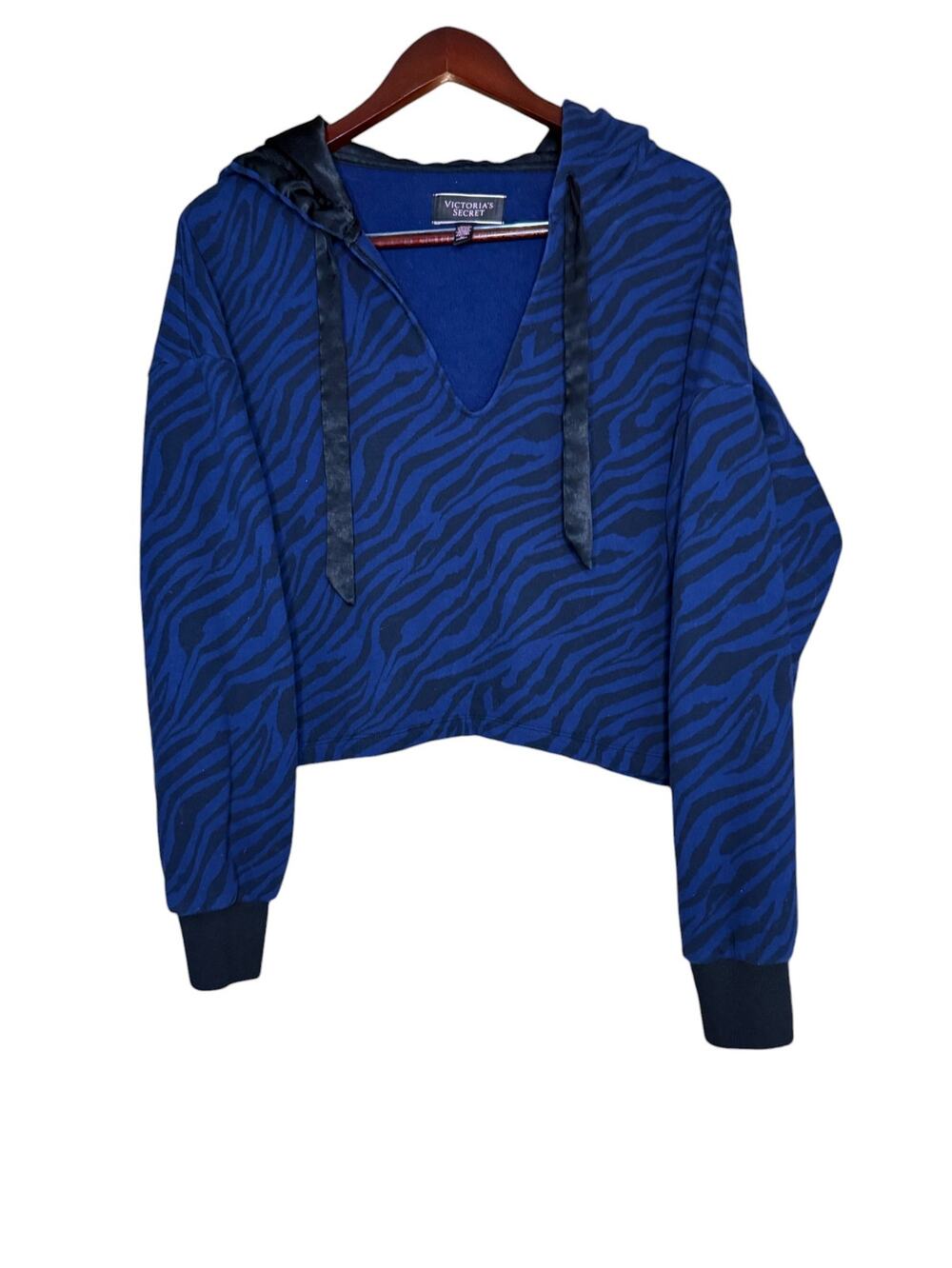 Victoria's Secret Blue Zebra Animal Print Crop Hoodie Size Medium